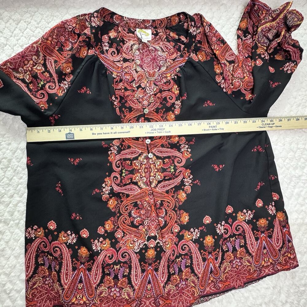 Fig And Flower Women’s Tunic Top Paisley 3/4 Sleeve Pink And Black Size 2XL - Picture 6 of 10